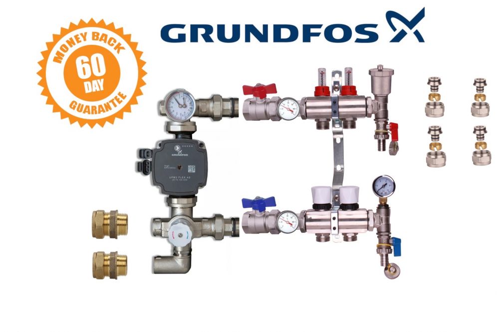 water underfloor heating manifold 2 port a rated grundfos pump kit