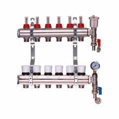 6 port manifold with pressure guage and auto air vent