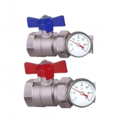 1 " ball valve with temp gauge set red & blue