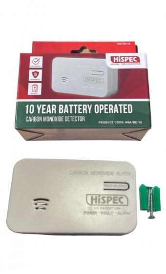 carbon monoxide detector - hispec hsa/bc/10 10 year longlife battery